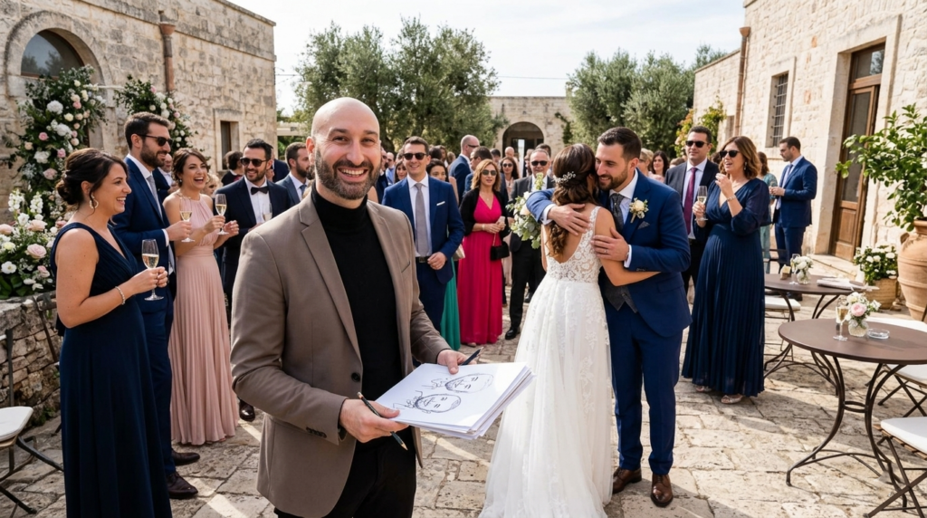 Caricaturista professionale per eventi privati e pubblici a Lecce e provincia. Spettacolo dal vivo con realizzazione immediata di caricature personalizzate, eleganti e divertenti. Adatto a matrimoni, compleanni, feste di paese, eventi aziendali e sagre. Durata massima 6 ore, spazio minimo 2 metri. Coinvolgimento garantito per tutte le età.