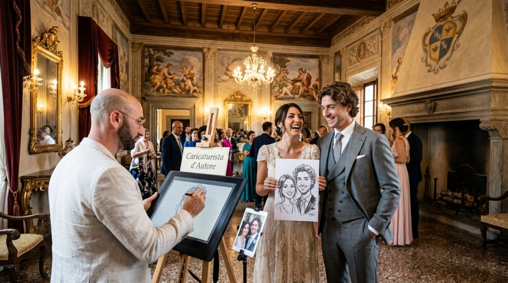 Carmelo De Carlo è il caricaturista salentino che anima eventi speciali con ritratti umoristici dal vivo. Per matrimoni, compleanni, feste aziendali e eventi privati nel Salento. Tratto unico, simpatia e professionalità.